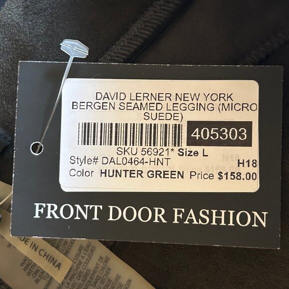 NWT DAVID LERNER Bergen Seamed Micro Suede Leggings Large Green - Picture 2 of 10